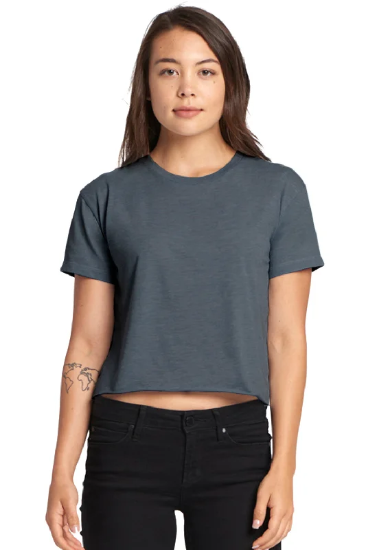 Modern Fit Next Level Womens Festival Cali Crop Short Sleeve Crewneck T-Shirt - Antique Denim Blue