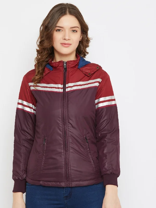 Relaxed Sporty JUMP USA Women Maroon Colourblocked Bomber Jacket