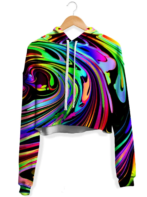 Bold Urban Cosmic Swirl Fleece Crop Hoodie