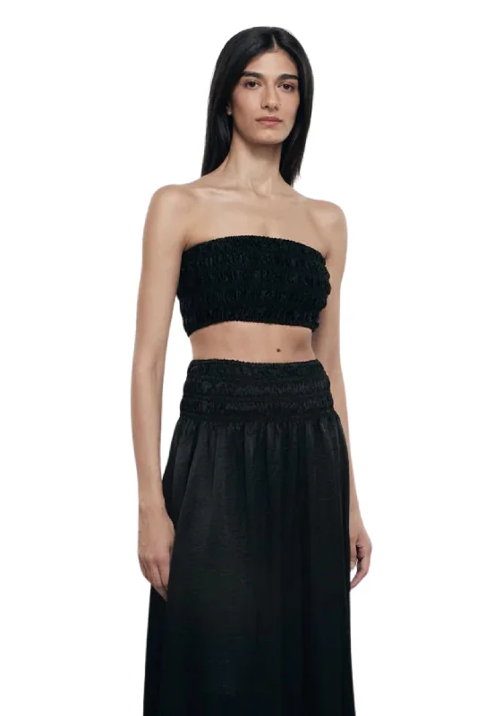 Elevated Basics Satin Smocked Top in Black