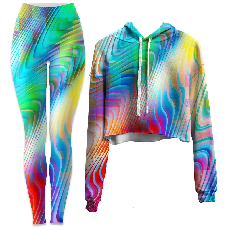 Urban Prints Rainbow Prism Crop Hoodie and Leggings Combo