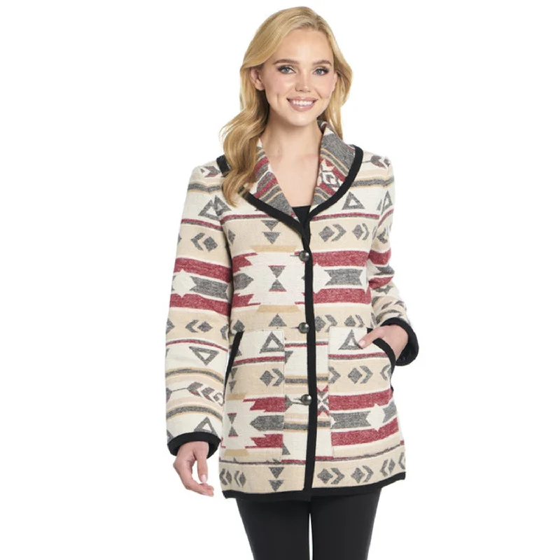 High-End Streetwear Cripple Creek Womens Navajo Blanket Shawl Collar Desert Lights Polyester Coat