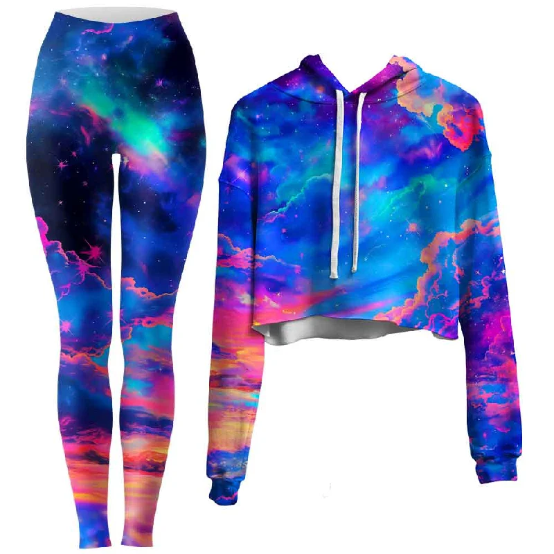 Sporty Edge Storybook Sky Crop Hoodie and Leggings Combo