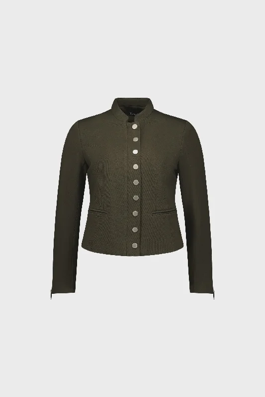 Modern Sporty Vassalli- Zip Up Military Style Lined Jacket with Button Detail