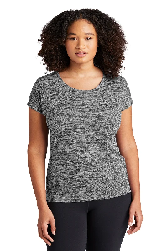 Structured Fashion Sport-Tek Womens Electric Heather Moisture Wicking Short Sleeve Crewneck T-Shirt - Grey Black Electric - Closeout