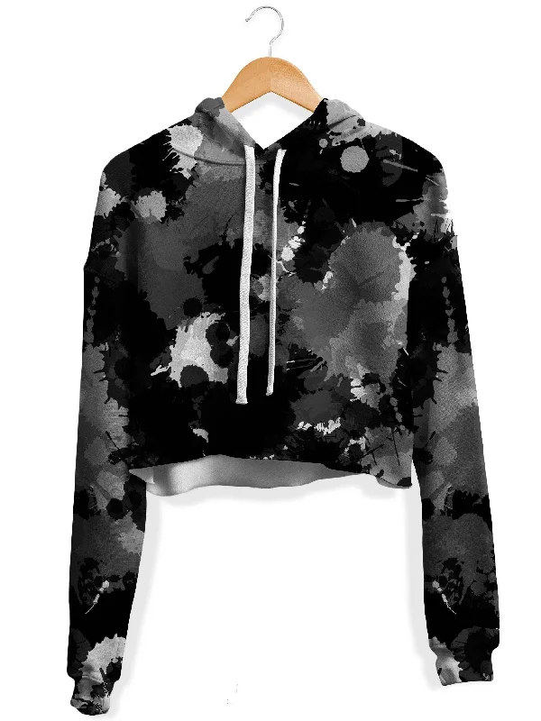 Tailored Grunge Black White and Grey Paint Splatter Fleece Crop Hoodie