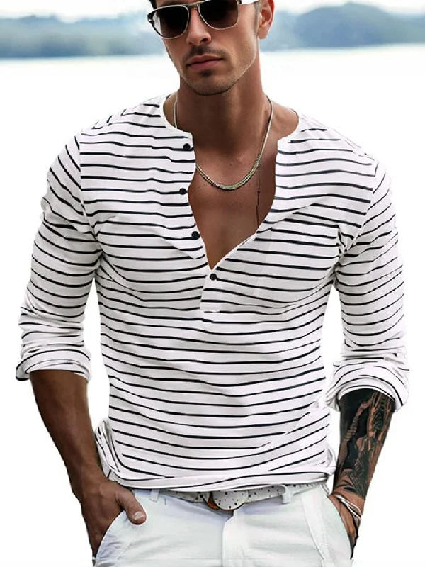 Soft Aesthetic Comfy Basic Stripe Henley Shirt