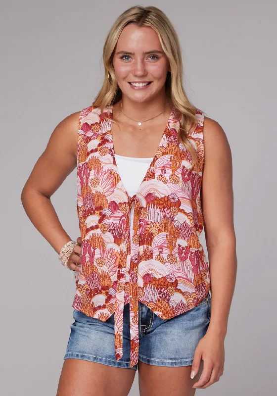 Relaxed Tailoring Roper Womens 2078 Groovy Cacti Pink 100% Rayon Vest