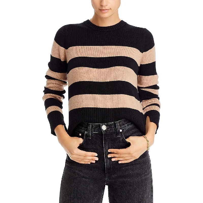 Edgy Streetwear Single Thread Womens Ribbed Trim Striped Crewneck Sweater