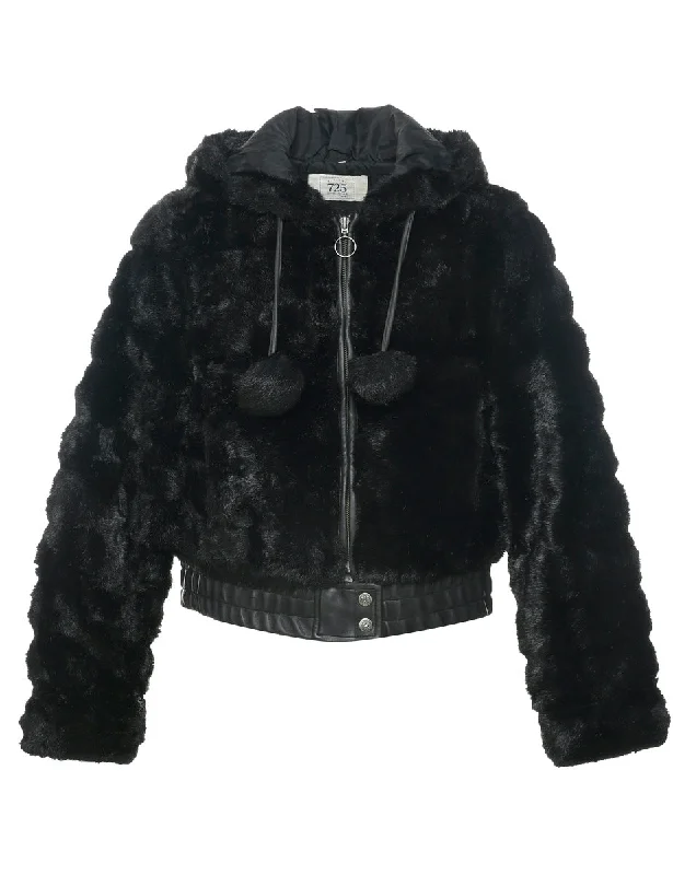 Trendy Tailoring Hooded Faux Fur Jacket - L