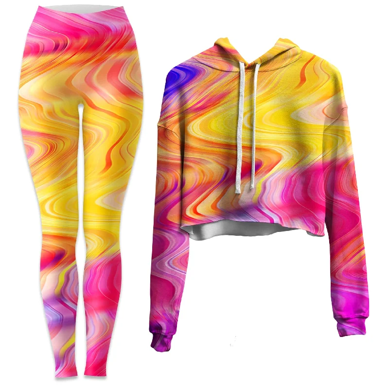 Timeless Prints Psychedelic Aftershock Crop Hoodie and Leggings Combo