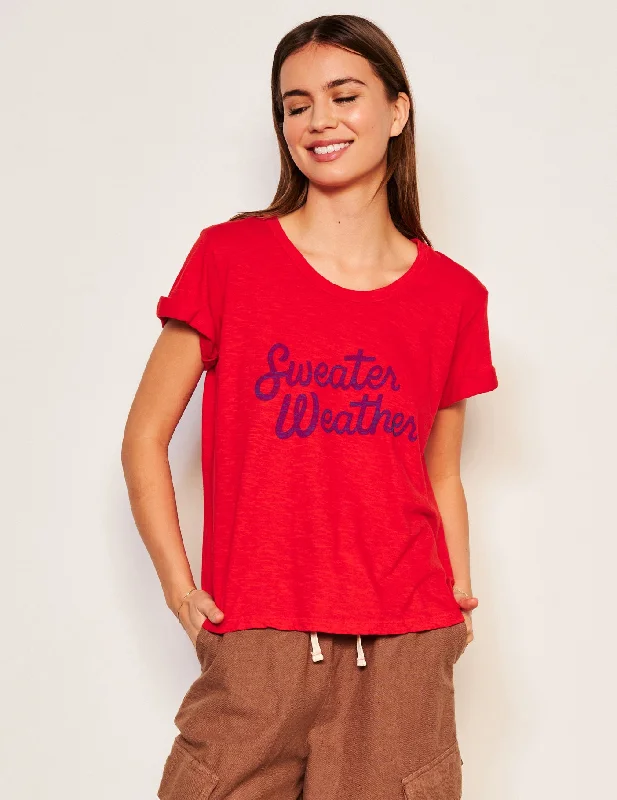 Contemporary Edge Sundry Sweater Weather Rolled Sleeve Tee in Flare Red