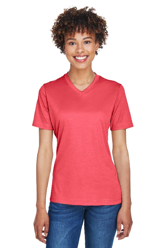 Elevated Basics Team 365 Womens Sonic Performance Heather Moisture Wicking Short Sleeve V-Neck T-Shirt - Heather Red