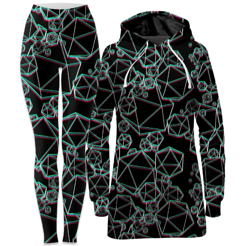 Trendy Casual Icosahedron Madness Glitch Hoodie Dress and Leggings Combo