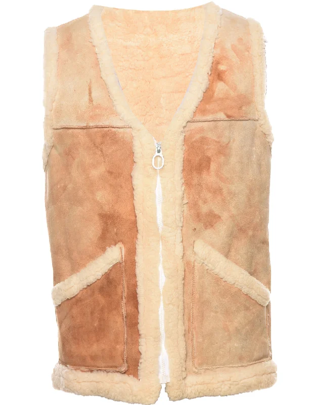 Relaxed Prints Zip Front Shearling Waistcoat - S