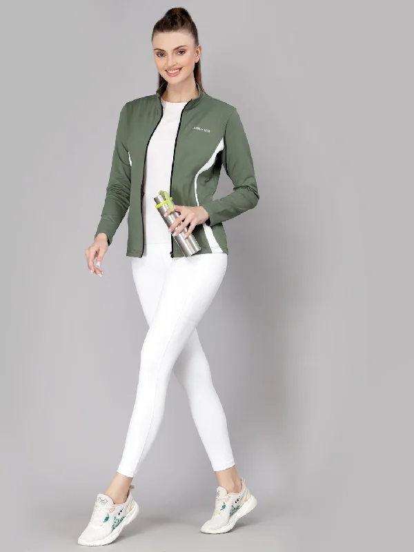 Contemporary Minimalism JUMP USA Women Duck Green & White Solid Polyester Hiking Jacket