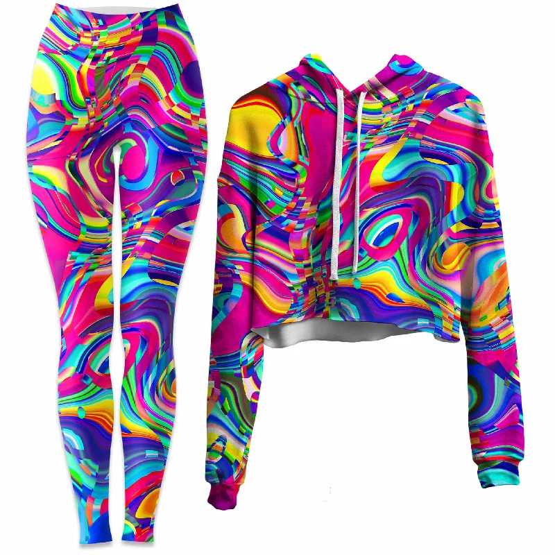 Playful Casual Psych Dip Crop Hoodie and Leggings Combo