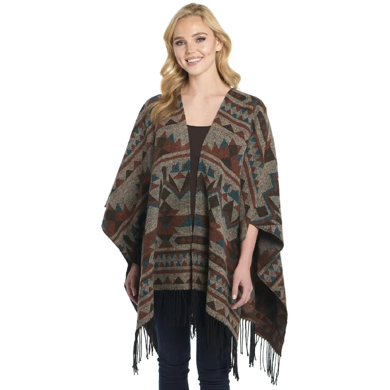 Sporty Tailoring Cripple Creek Womens Open Front Blanket Wrap Chocolate Topaz Polyester Poncho