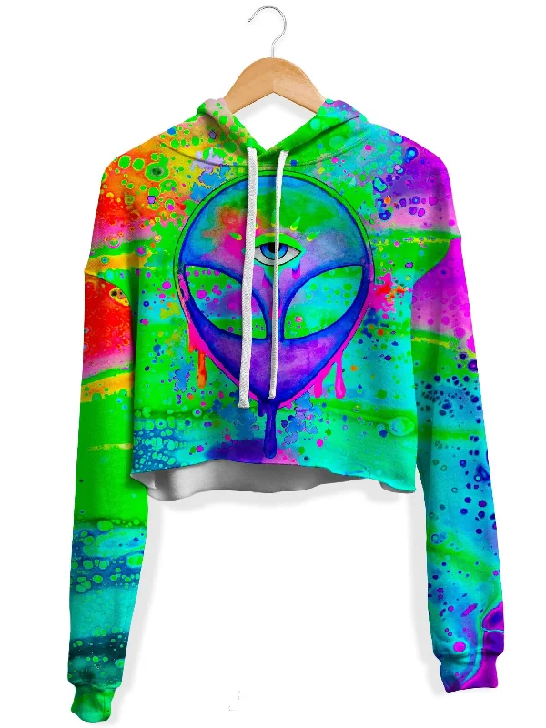 Bold Casual Alien Melt Purple Fleece Crop Hoodie