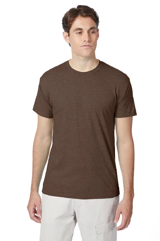 Everyday Wear Hanes Mens X-Temp FreshIQ Moisture Wicking Short Sleeve Crewneck T-Shirt - Heather Dark Chocolate Brown