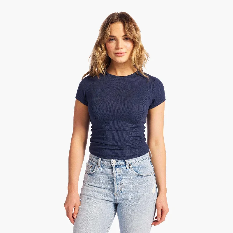 Playful Casual Slinky Rib Tee | Navy