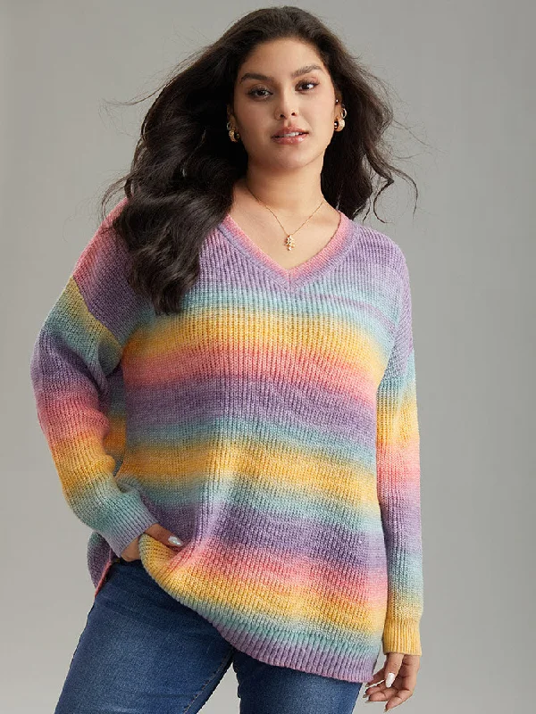 Modern Fitwear Rainbow Ombre V Neck Loose Pullover