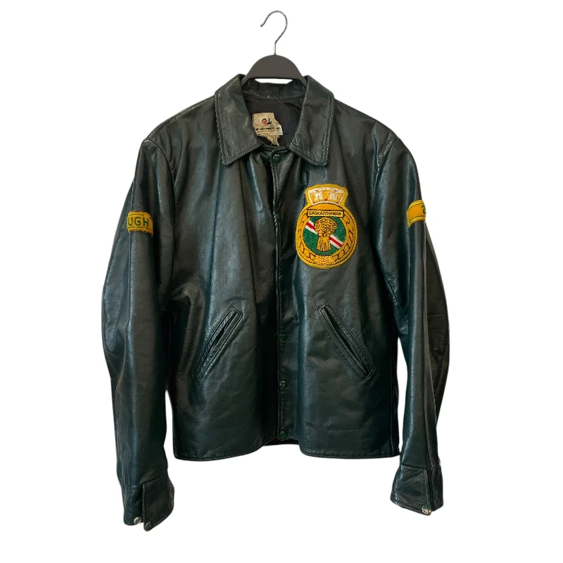 Luxury Streetwear Vintage/Leather Jkt/Leather/GRN/SASKATCHEWAN