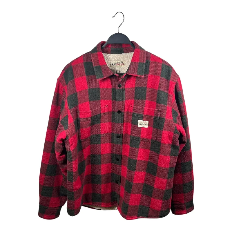 Modern Casual STUSSY/Jacket/M/Polyester/RED/Plaid/Sherpa Lining