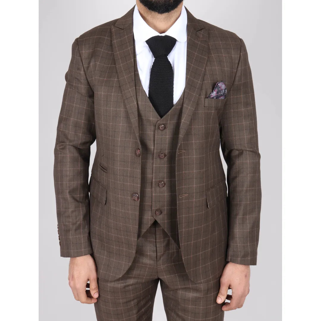 Vintage Sportswear IM2 - Men's Brown Check 3 Piece Suit