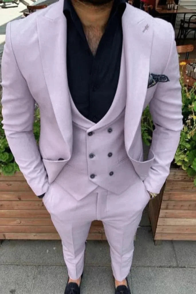 Vintage Modern Men Suits Light Purple 3 Piece Slim Fit Suit Men Stylish Suit Groom Wedding Suit Men Clothing Suits Elegant Suit