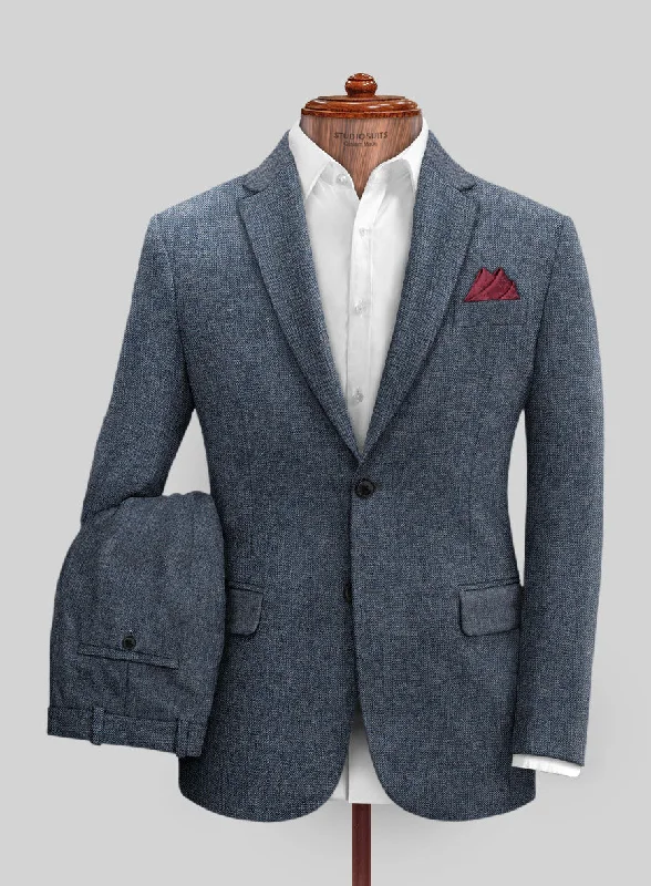 Urban Minimalism Vintage Herringbone Blue Tweed Suit