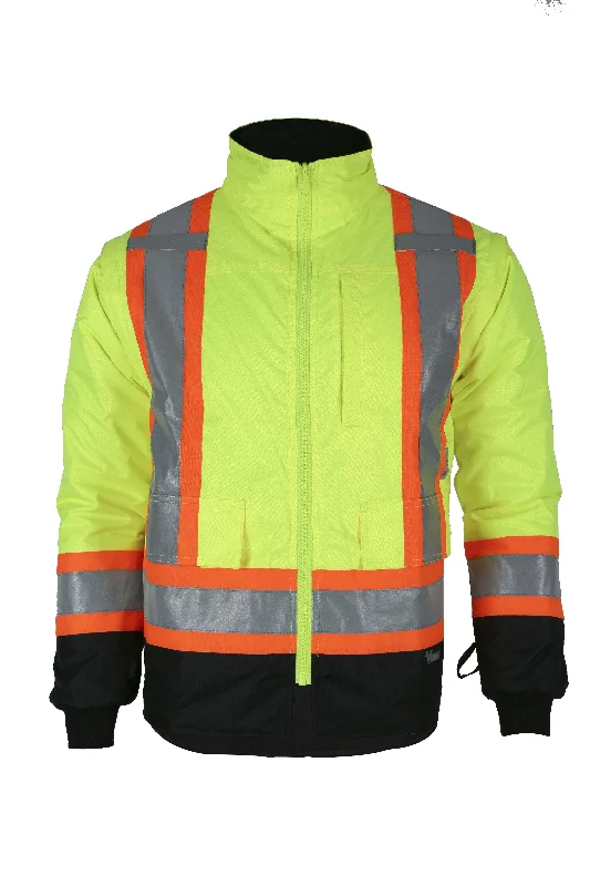 Futuristic Fashion Viking Men's Handyman® Waterproof Class 1 Hi-Vis 7-in-1 Rain Jacket_Hi-Vis Green