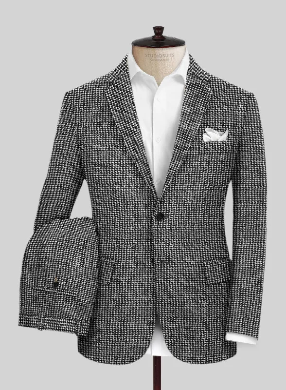 Retro Grunge Houndstooth Black Tweed Suit