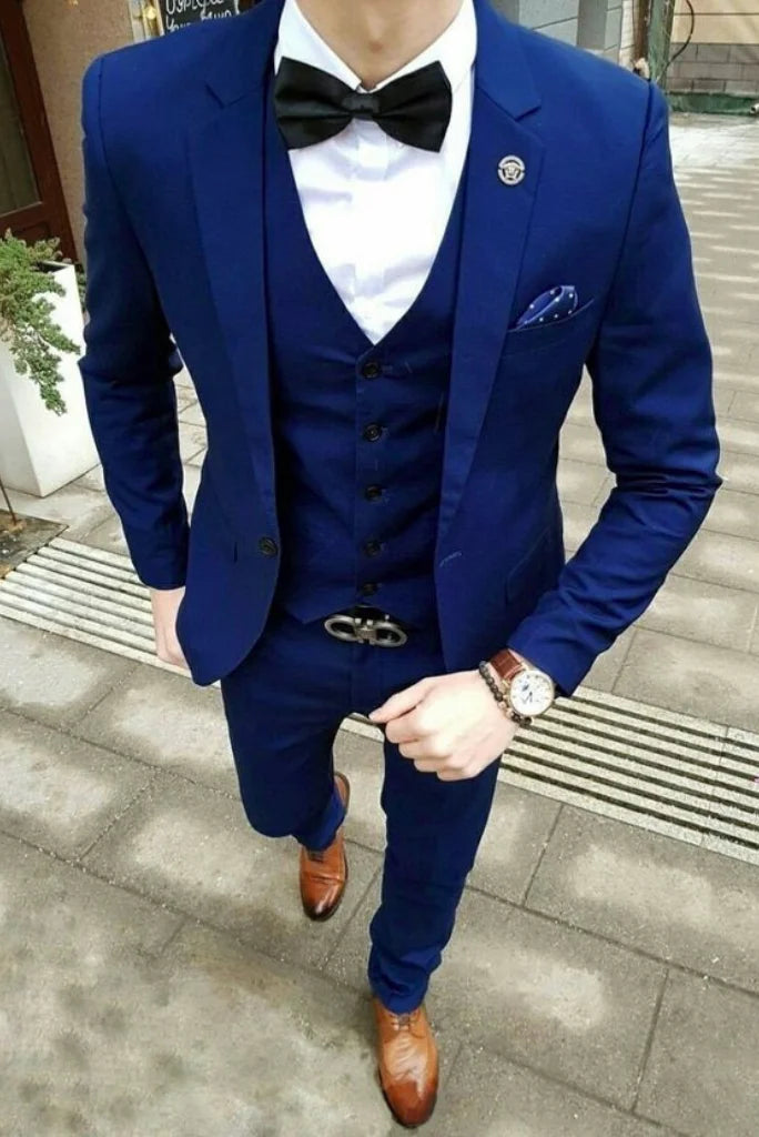 Business Casual Men Wedding Suit Royal Blue Dinner Three Piece Suit Slim Fit Suits Bespoke