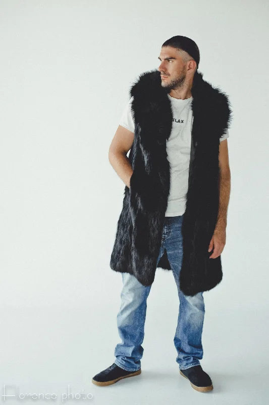 Vintage Sportswear Black Fox Fur Vest for Men