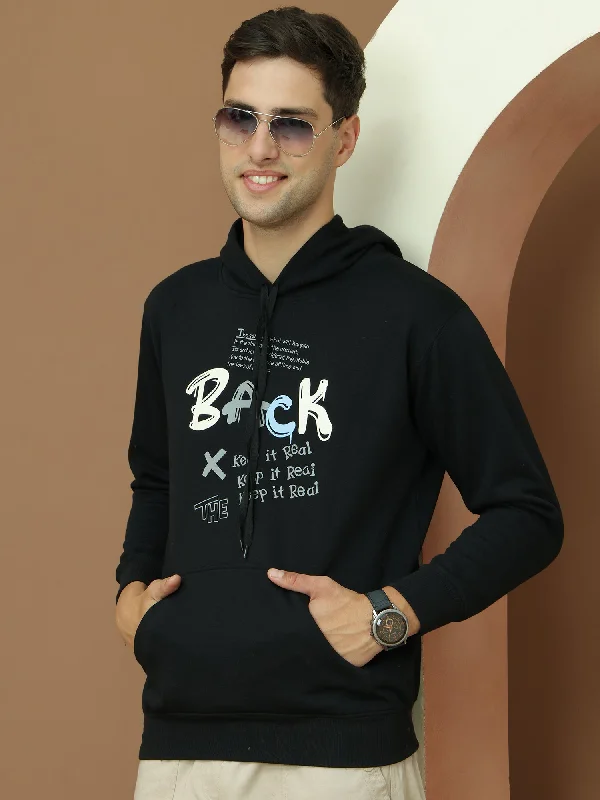 Cozy Minimalist Mack Jonney Regular Fit Black Printed Hoodie For Men