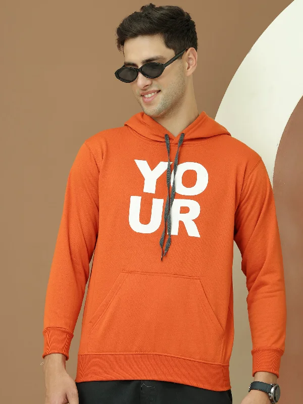 Western Style Mack Jonney Regular Fit Orange Printed Hoodie For Men