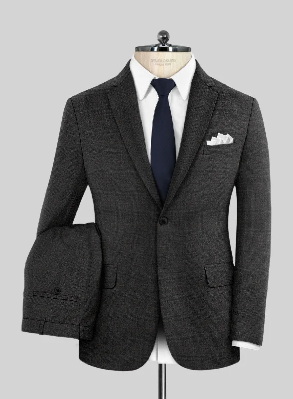 Lounge Wear Italian Burta Charcoal Glen Flannel Suit