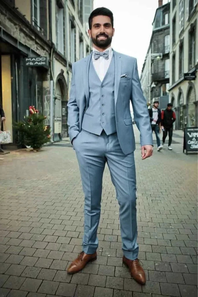 Cottagecore Fashion Men Sky Blue Suit Three Piece Wedding Suit Formal Wear Slim Fit Suit Dinner Suit Bespoke