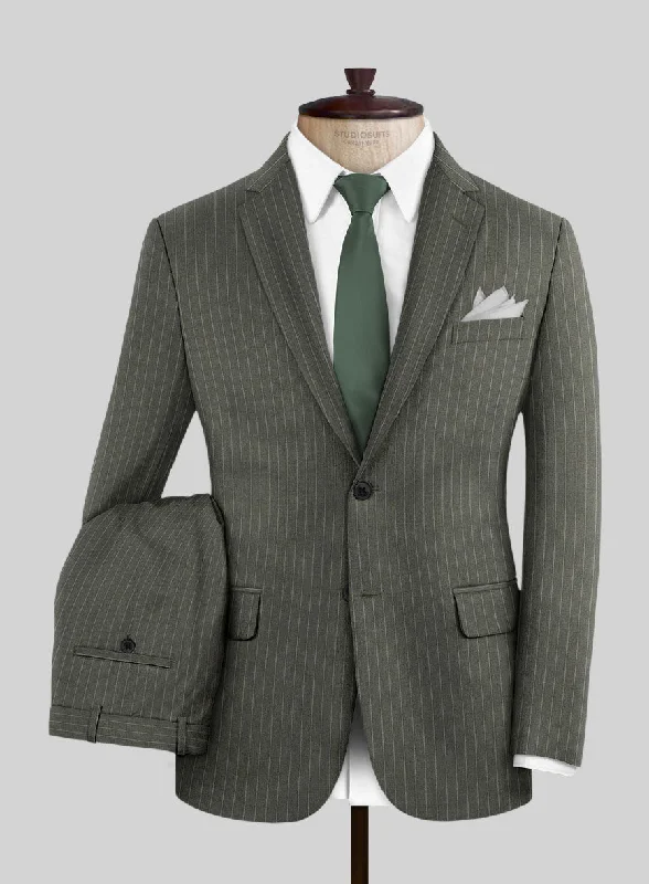 Luxury Streetwear Olive Green Pinstripe Suit