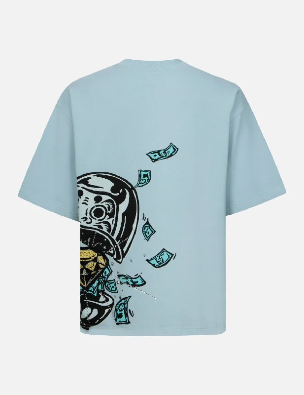 Relaxed Boho Diamond Daruma and Seagull Print Oversized T-shirt