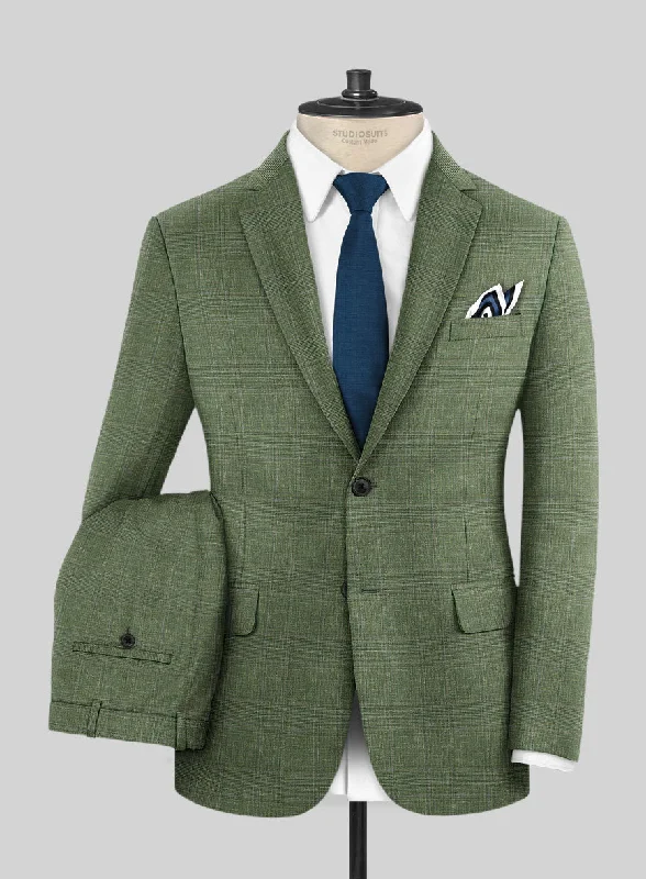 Bold Fashion Italian Murano Gumil Green Wool Linen Silk Suit