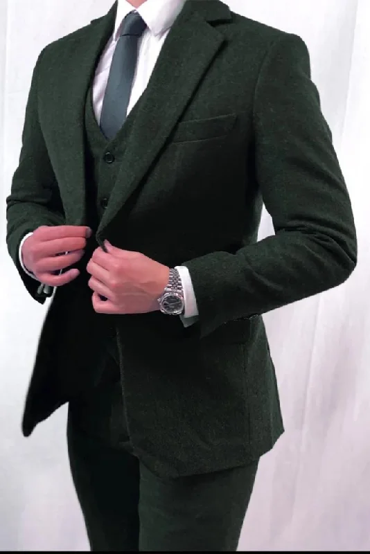 Punk Fashion Men Forest Green Tweed Suit Wedding Suit Winter Wear Suits Dinner Suit Party Wear Bespoke