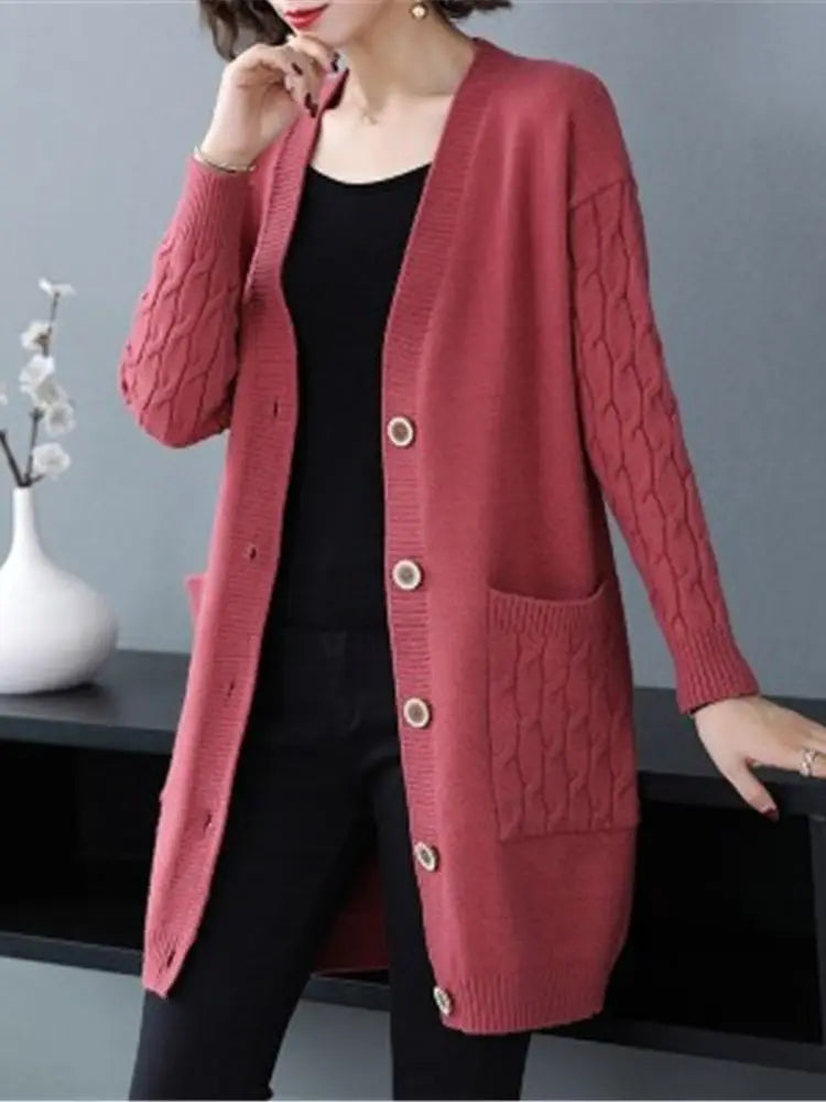 Timeless Layers New Vintage V Neck  Knitted Sweater Coat