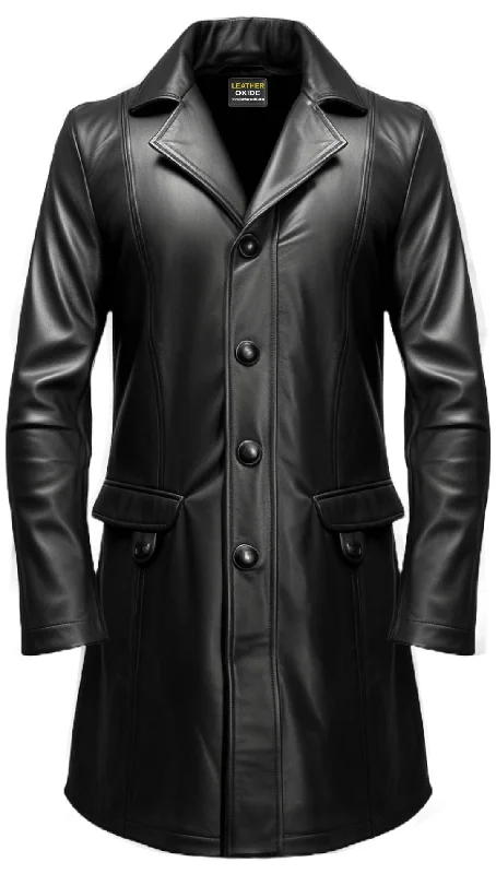 Contemporary Tailoring Men Leather Coat - Black Leather Coat for Men