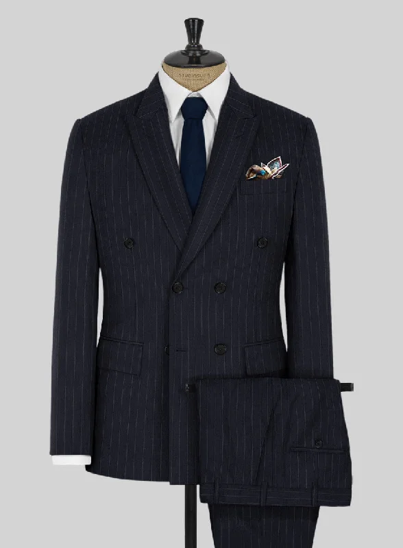 Vintage Modern Kingsman Double Breasted Dark Blue Stripe Suit