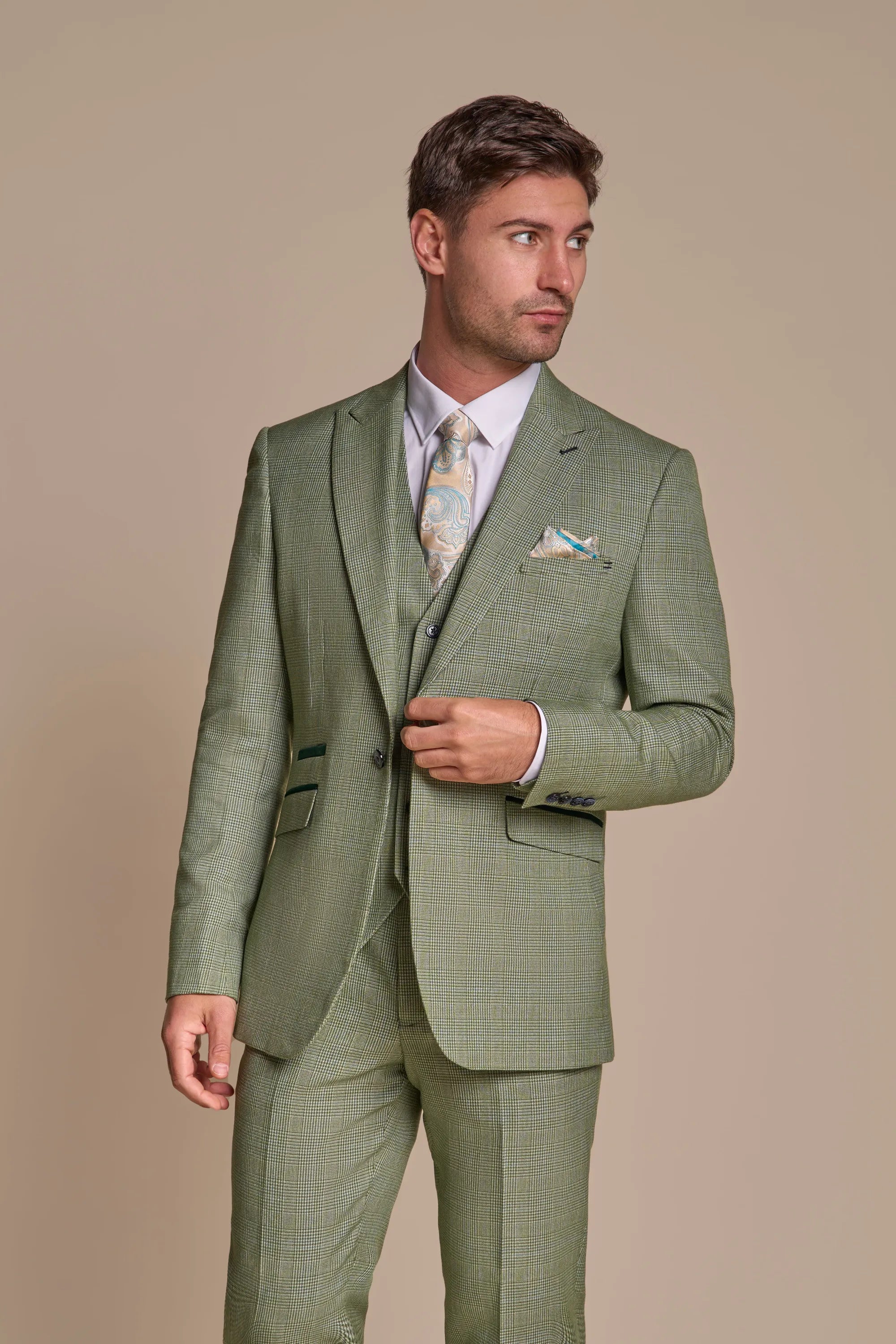 Rugged Style Caridi - Men's Sage Green 3 Piece Checked Suit