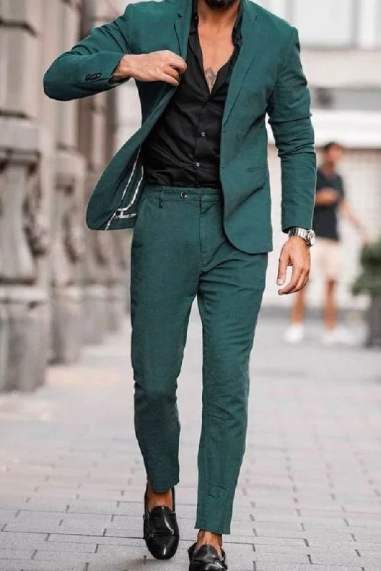 Dark Aesthetic Men's 2 Piece Teal Green Suits Wedding Slim Fit Dinner Suit New Fashion Suits Bespoke For Men