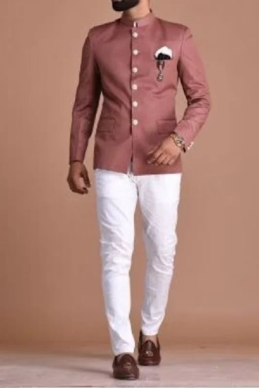 Alternative Fashion Rosewood Bandhgala Jodhpuri Designer Blazer With White Trouser| Partywear for Grooms and Friends | Wedding Family Functions |open lawn party