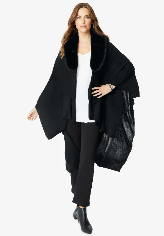 Sleek Streetwear Faux Fur-Trimmed Shawl